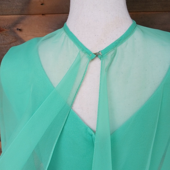 Vintage 70s Seafoam Green Chiffon Poncho  Polyester Maxi Dress Womens Sz 18 - Picture 5 of 9
